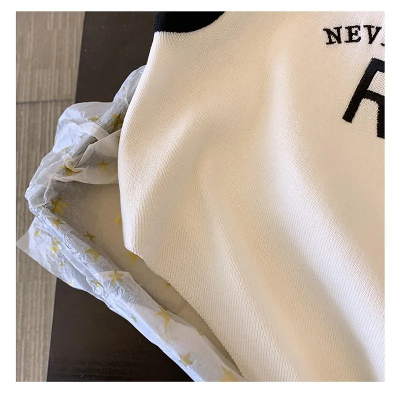 Knitted Cropped Letter Sleeveless French Style Silky Tank Top