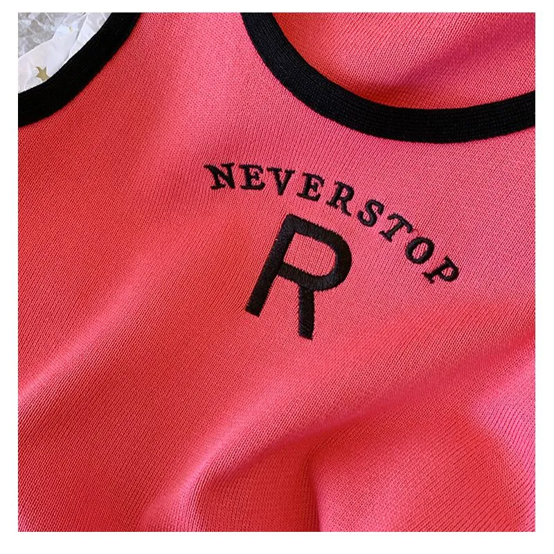 Knitted Cropped Letter Sleeveless French Style Silky Tank Top