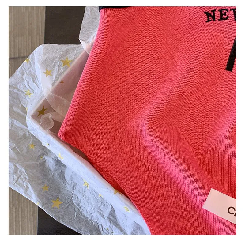 Knitted Cropped Letter Sleeveless French Style Silky Tank Top