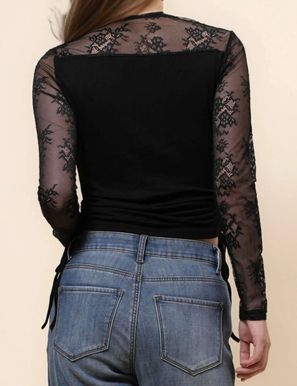 Ladies Square Neck Floral Lace Sleeves Blouse SKT4992