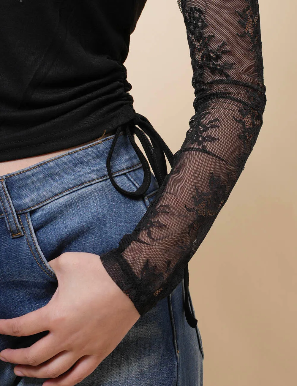 Ladies Square Neck Floral Lace Sleeves Blouse SKT4992
