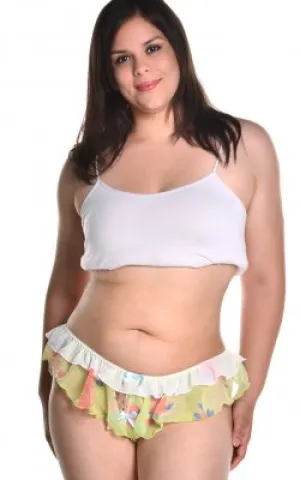 Lime Printed Chiffon Open Crotch French Knicker