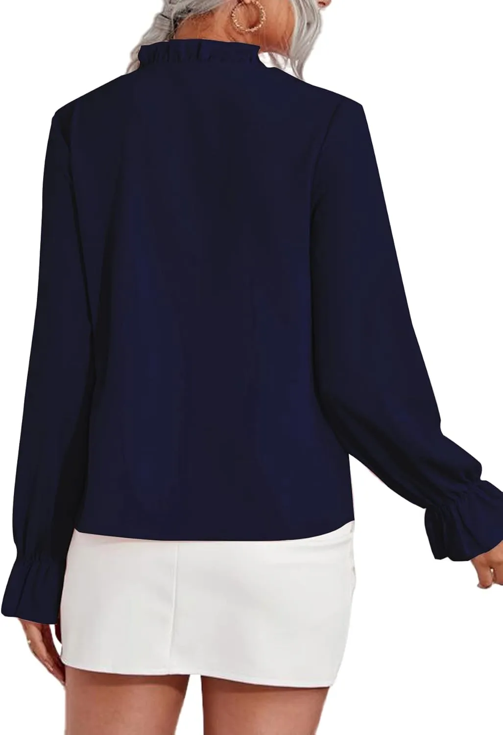 LYANER Women's Ruffle V Neck Solid Long Sleeve Chiffon Blouse Shirt Top