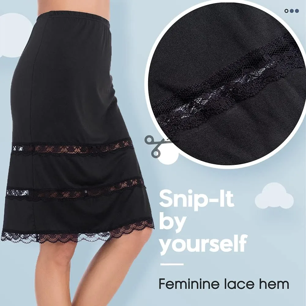 MANCYFIT Half Slips for Women UnderSkirt Dress Extender Lace Trim Knee Length Midi Skirt 14-25" Length