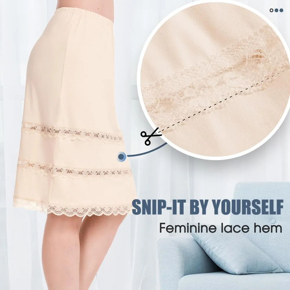 MANCYFIT Half Slips for Women UnderSkirt Dress Extender Lace Trim Knee Length Midi Skirt 14-25" Length