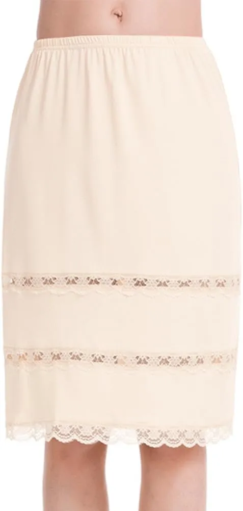MANCYFIT Half Slips for Women UnderSkirt Dress Extender Lace Trim Knee Length Midi Skirt 14-25" Length