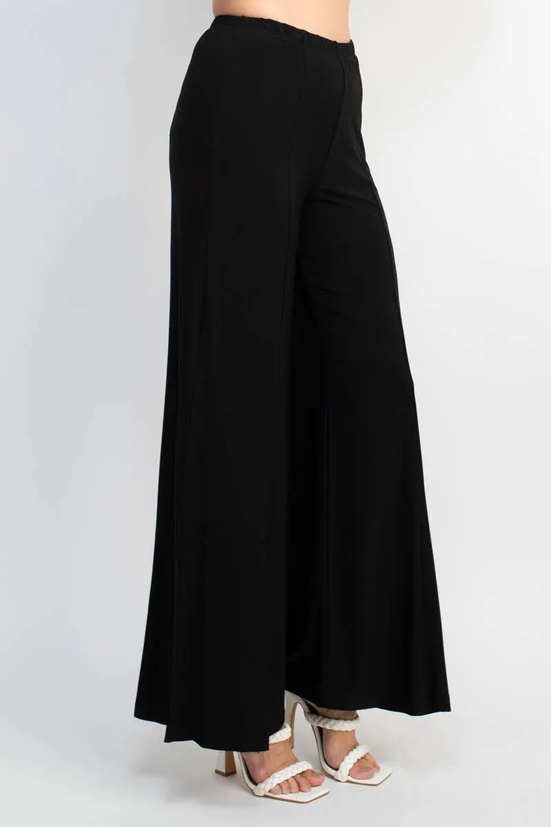 Marina Scoop Neck Embellished Chiffon Long Sleeve Slit Side Top and Elastic Mid Waist Wide Leg Jersey Two Piece Pant Set
