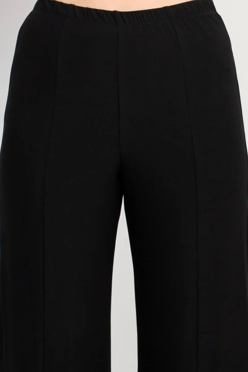 Marina Scoop Neck Embellished Chiffon Long Sleeve Slit Side Top and Elastic Mid Waist Wide Leg Jersey Two Piece Pant Set