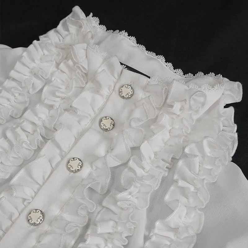 Men's Gothic Puff Sleeved Ruffled Shirt White
