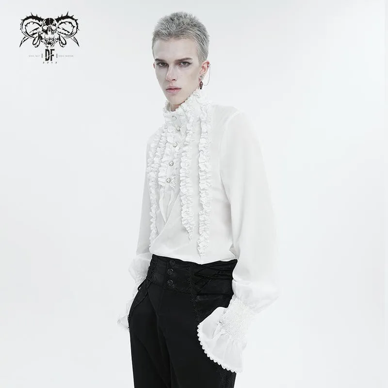 Men's Gothic Puff Sleeved Ruffled Shirt White