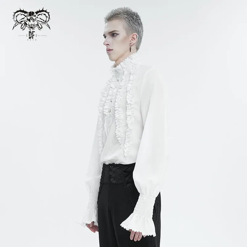 Men's Gothic Puff Sleeved Ruffled Shirt White