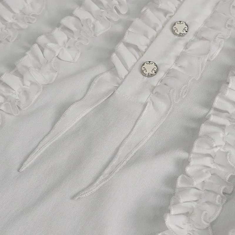 Men's Gothic Puff Sleeved Ruffled Shirt White