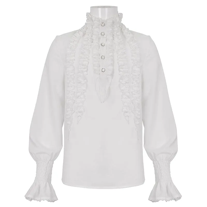Men's Gothic Puff Sleeved Ruffled Shirt White