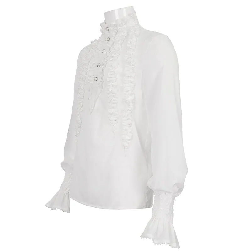 Men's Gothic Puff Sleeved Ruffled Shirt White