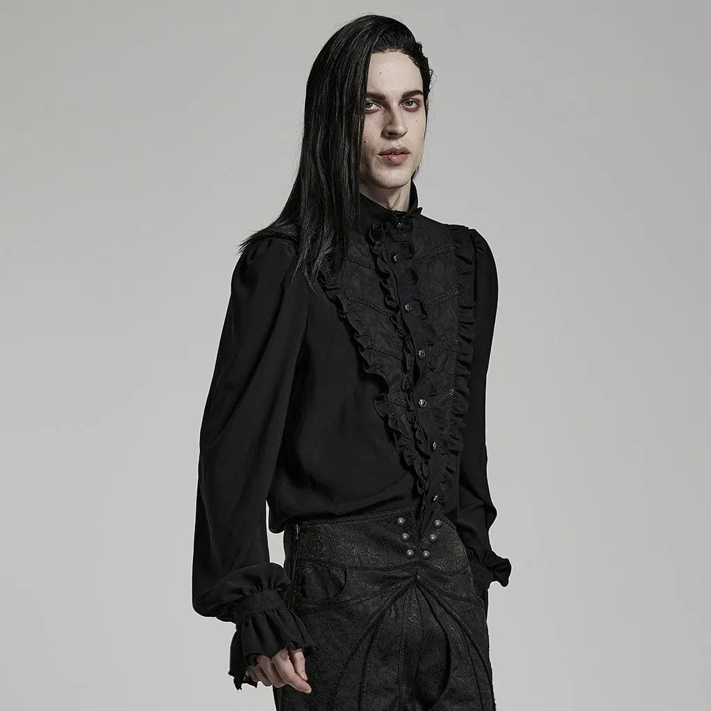 Men's Gothic Stand Collar Ruffled Shirt