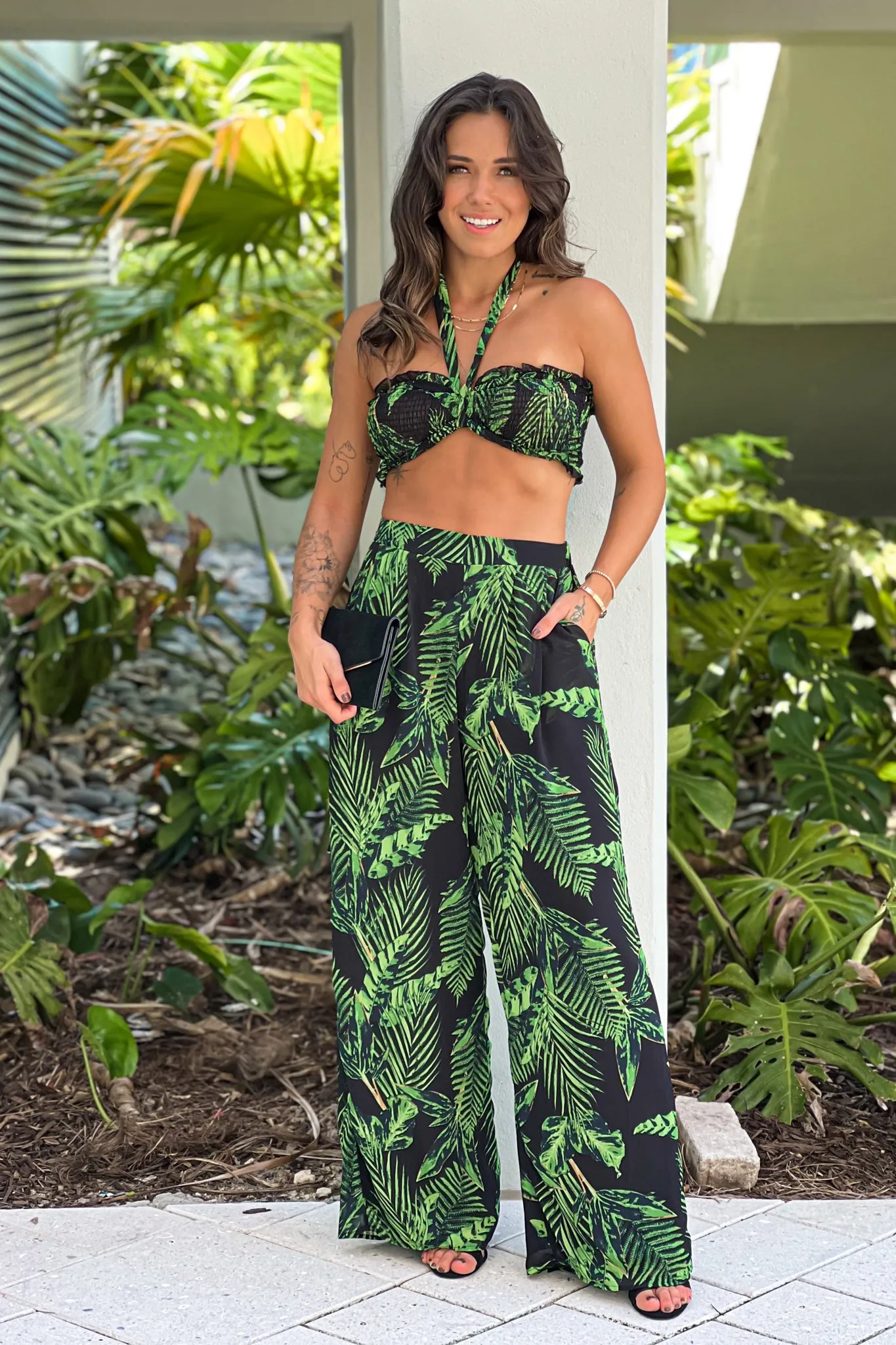 Multi Printed Smoked Top And Pants Set