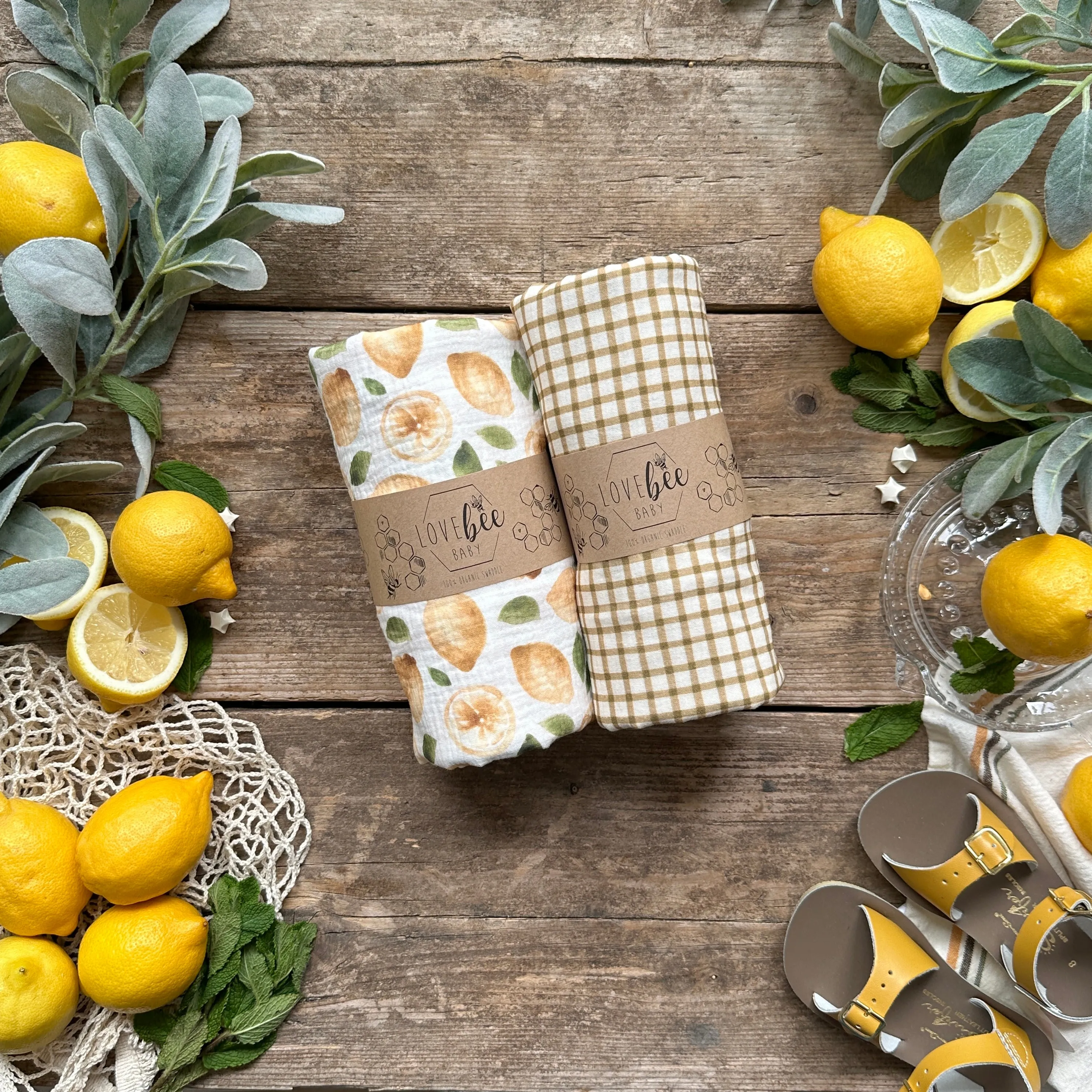 Mustard Gingham Organic Double Gauze Swaddle | BRAND NEW
