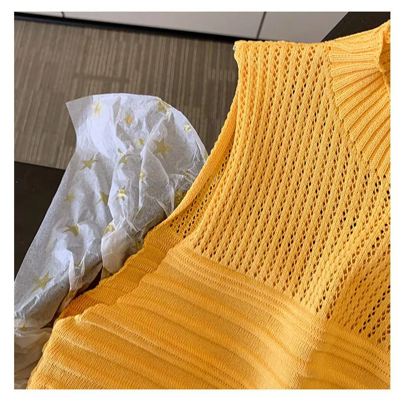 Niche Hollowed-Out Cropped Sleeveless Knitted Tank Top