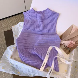 Niche Hollowed-Out Cropped Sleeveless Knitted Tank Top