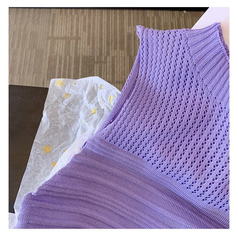 Niche Hollowed-Out Cropped Sleeveless Knitted Tank Top