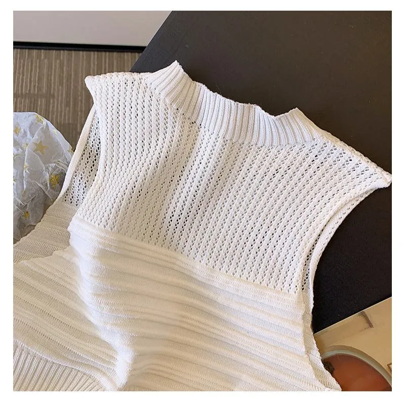 Niche Hollowed-Out Cropped Sleeveless Knitted Tank Top