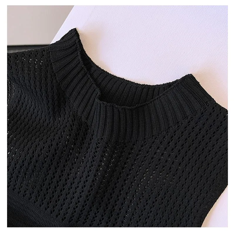 Niche Hollowed-Out Cropped Sleeveless Knitted Tank Top