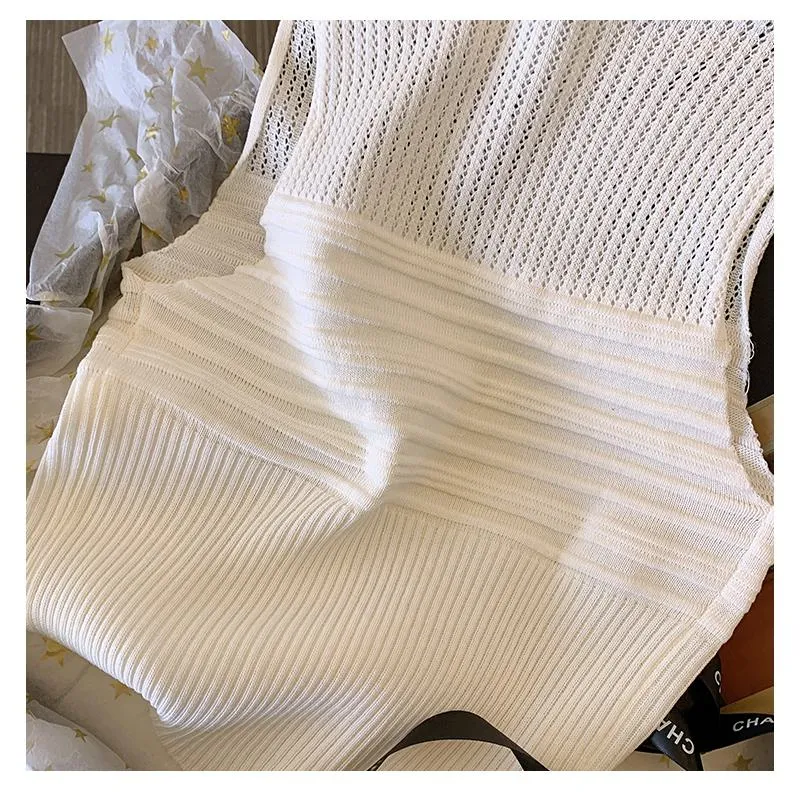Niche Hollowed-Out Cropped Sleeveless Knitted Tank Top