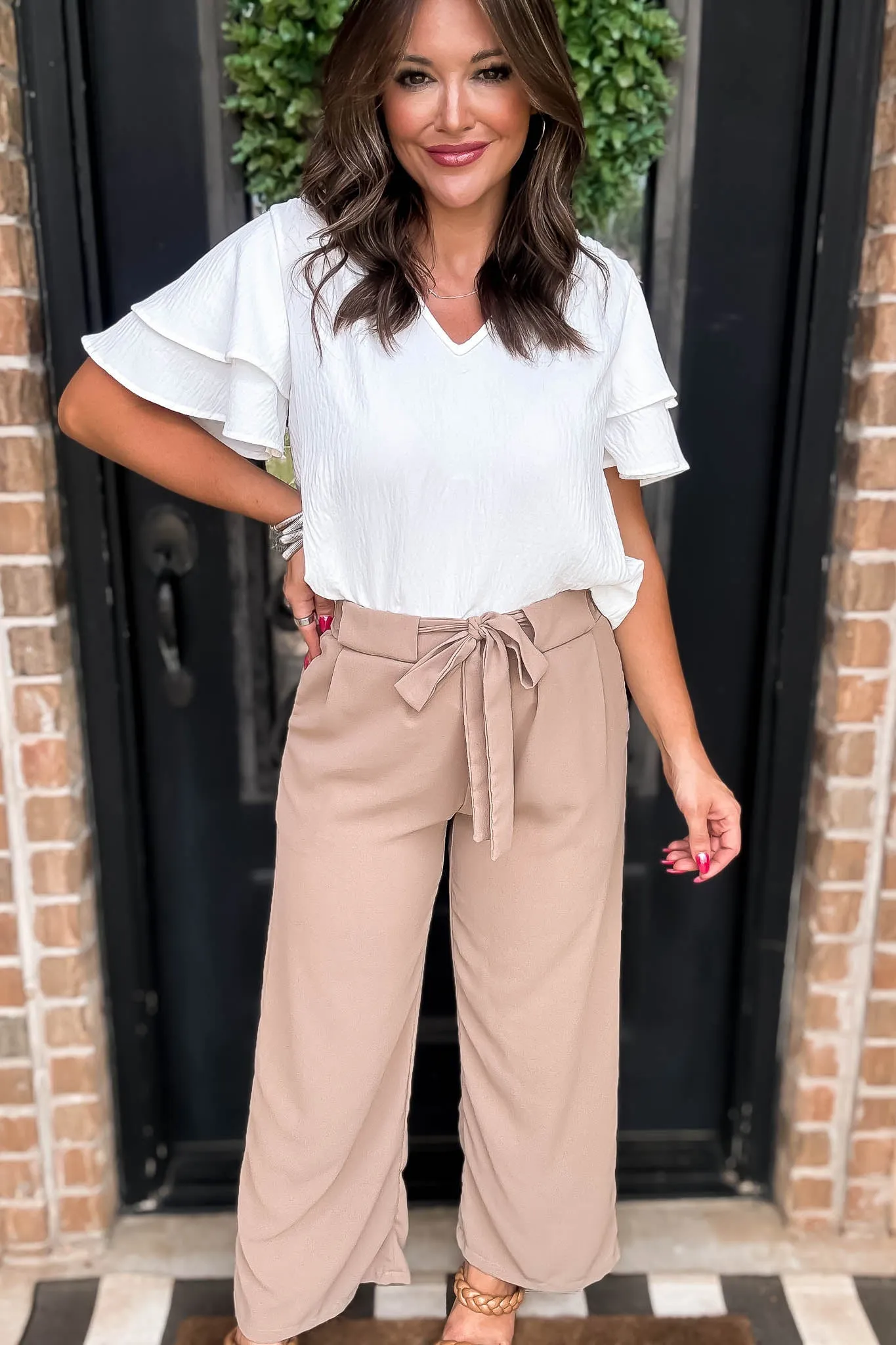 Opportunity Knocks Sand Wide Leg Pants