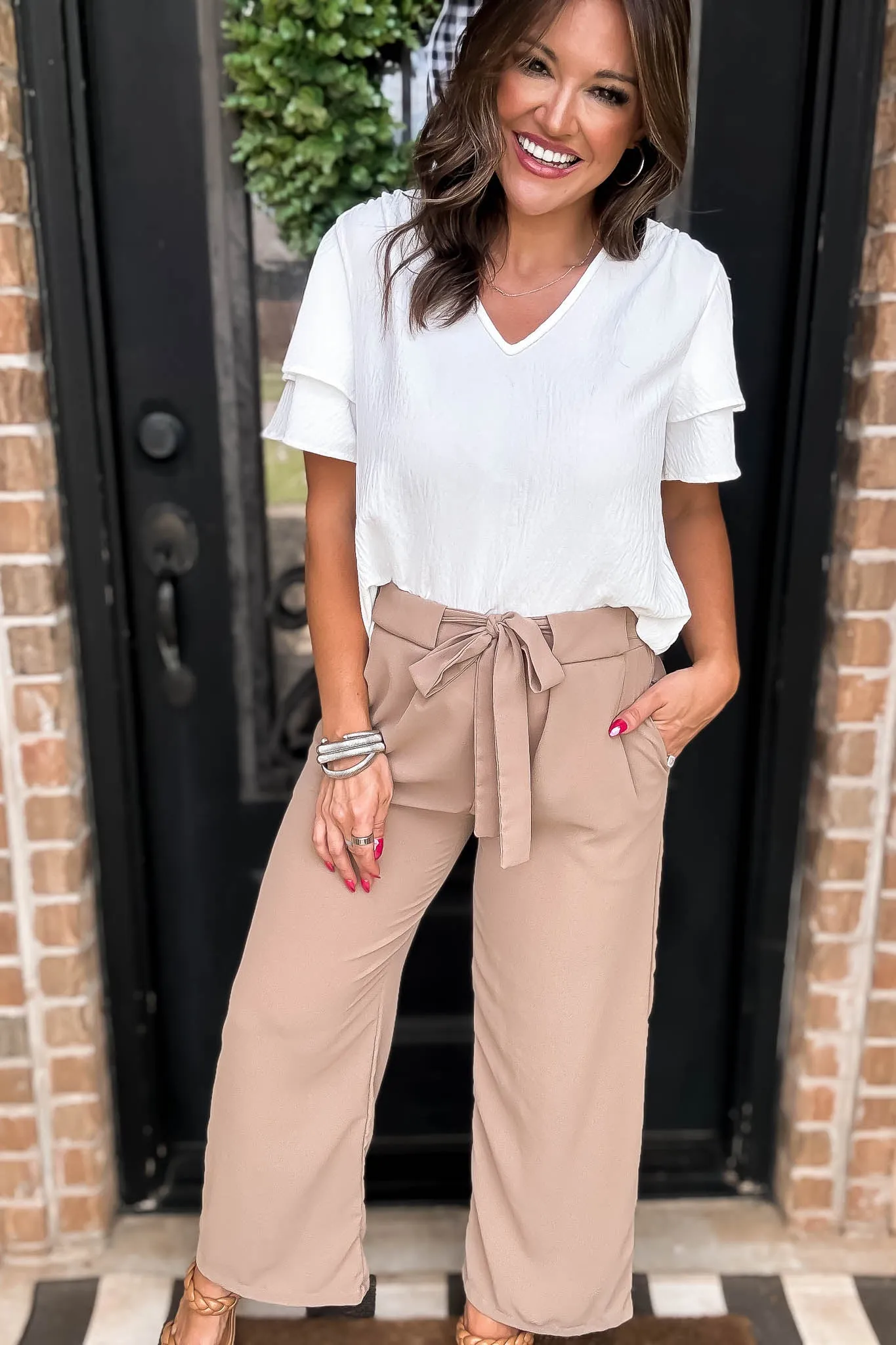 Opportunity Knocks Sand Wide Leg Pants
