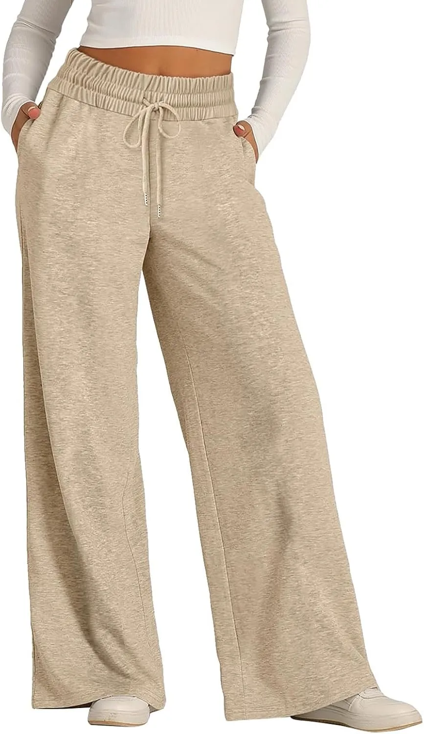 Oversized Wide Leg Sweatpants Women High Waisted Jogger Sweat Pants Drawstring Lightweight Travel Pant with Pockets