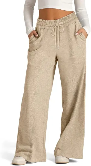 Oversized Wide Leg Sweatpants Women High Waisted Jogger Sweat Pants Drawstring Lightweight Travel Pant with Pockets