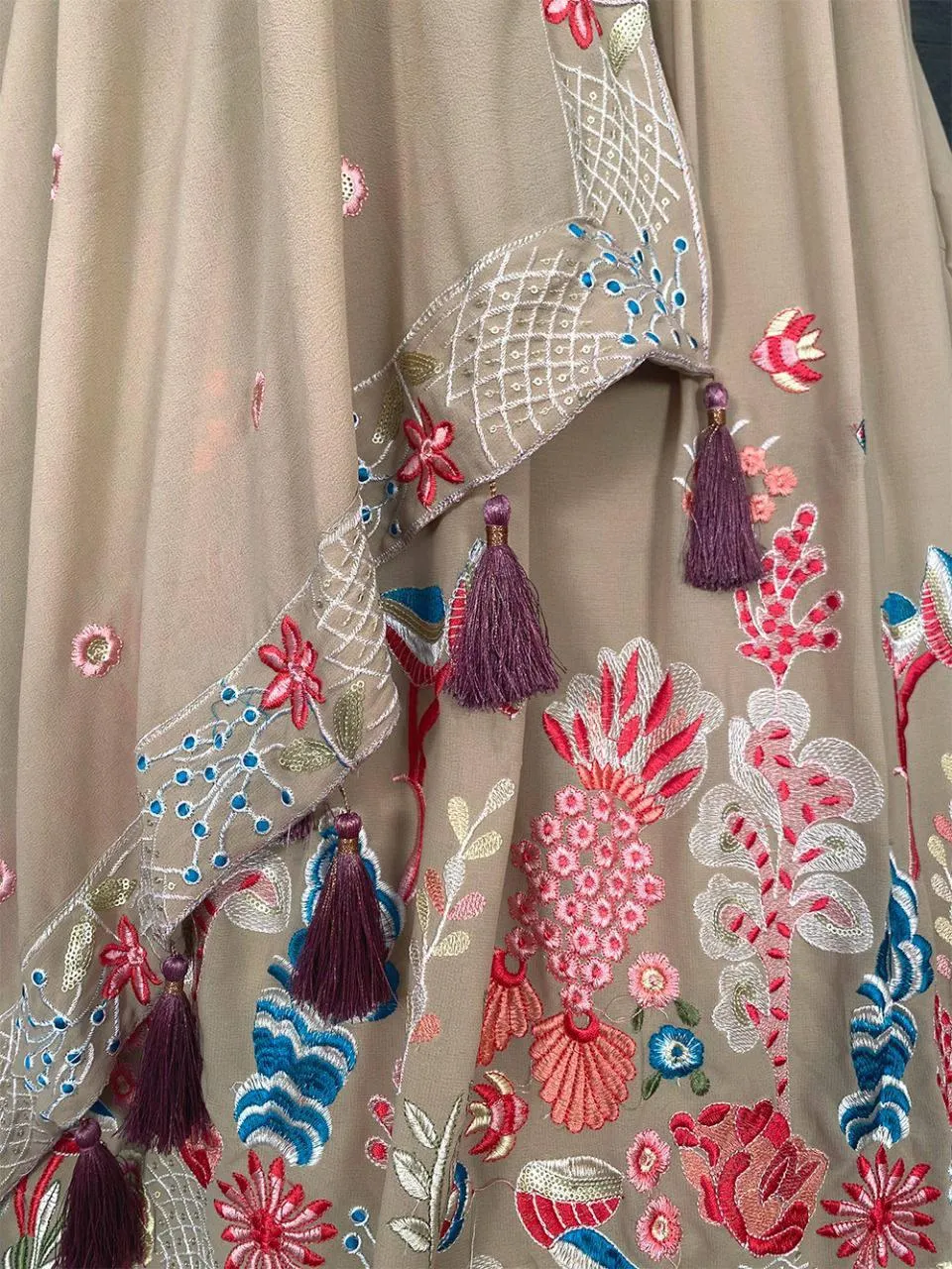 Pastel Brown Floral Georgette Embroidery Lehenga Choli