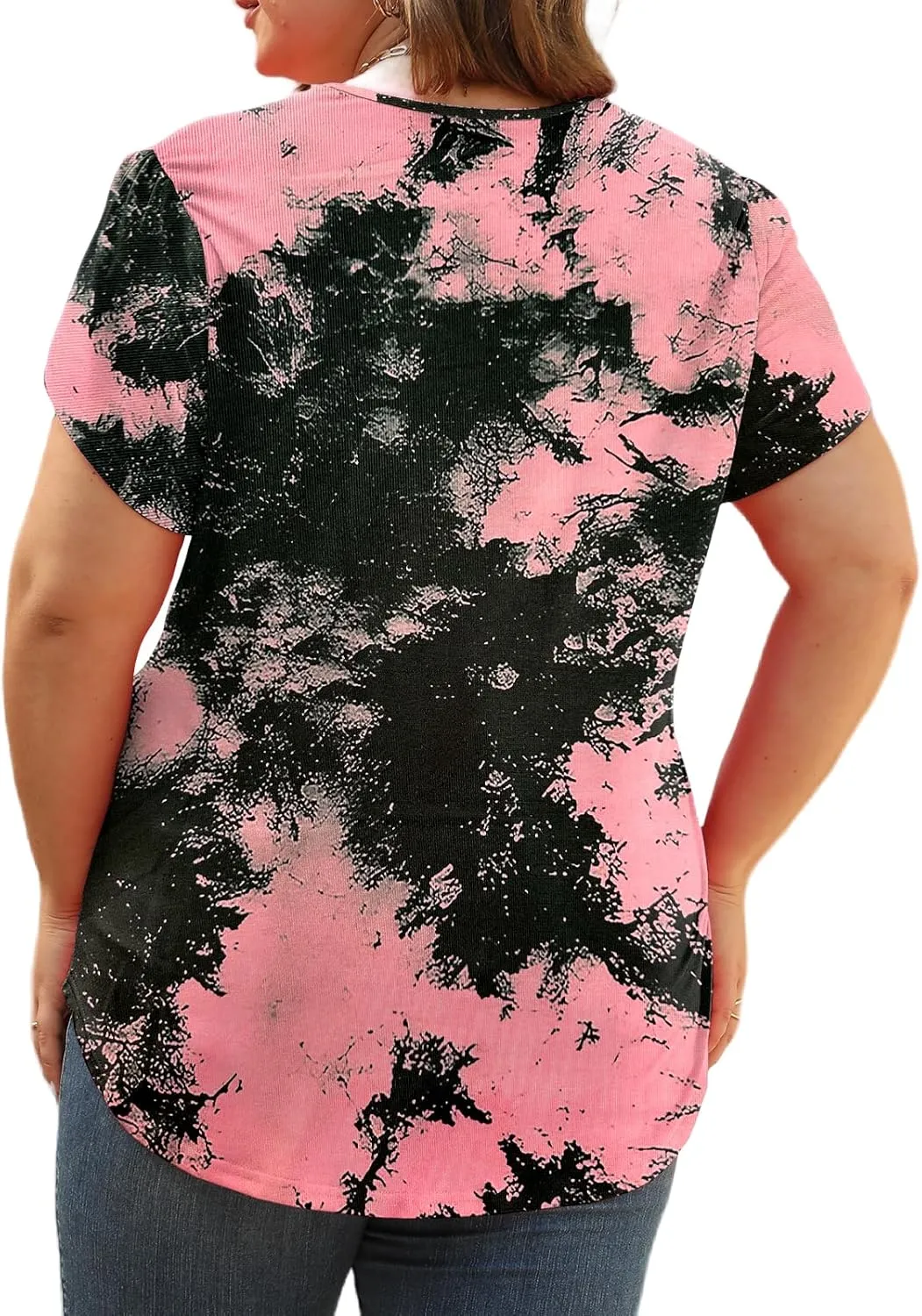 Plus-Size-Womens-Summer-Tops 2024 Lace Trim V Neck T Shirts Petal Short Sleeve Tunics Trendy Going Out Blouses XL-5XL