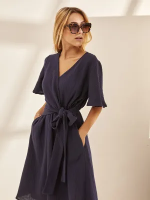 Romana Dress in Navy Cotton Gauze