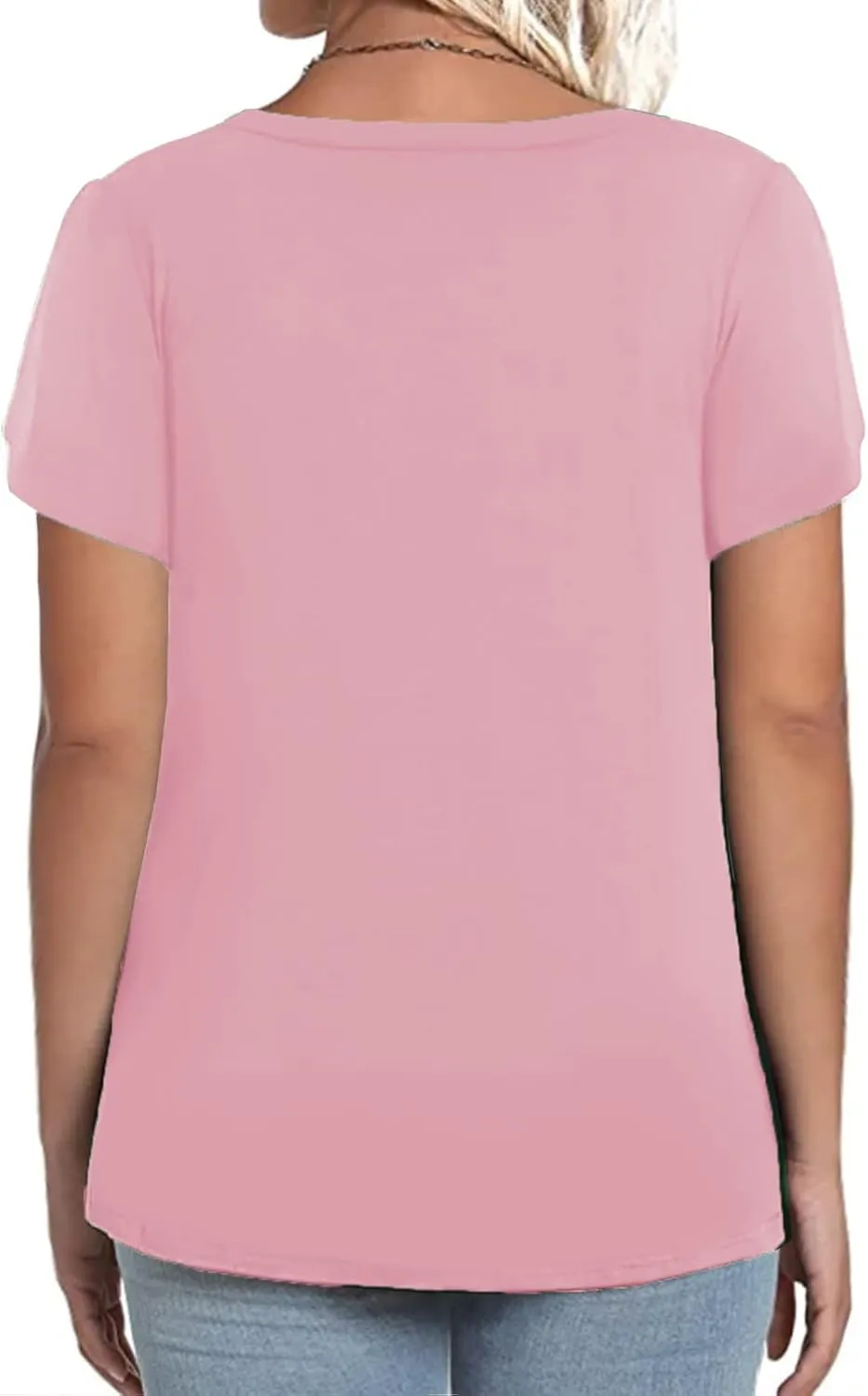 ROSRISS Womens Plus-Size Tops Summer Petal Short Sleeve Scoop Neck Shirts