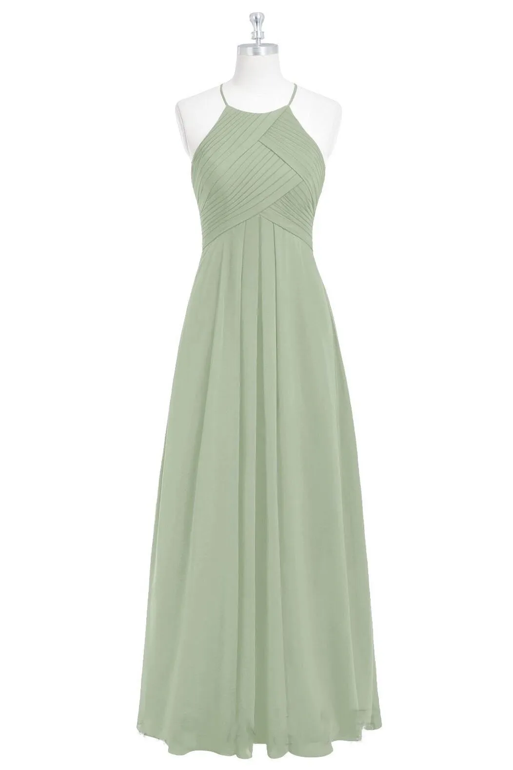 Sage Green Chiffon Halter Backless Long Bridesmaid Dress