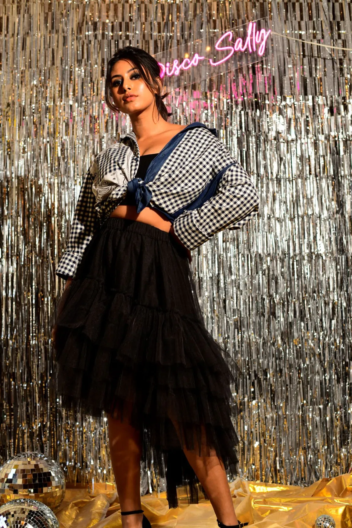 Shirt with sequin embroidered eagle with tulle skirt