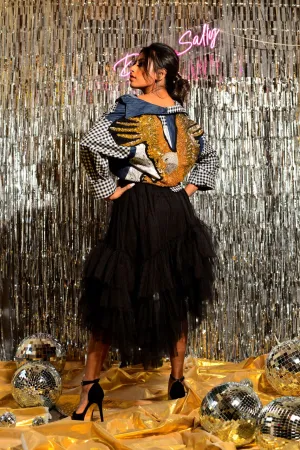 Shirt with sequin embroidered eagle with tulle skirt