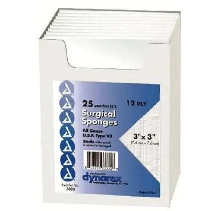 Sterile Gauze Sponges 3" x 3", 12-Ply thick, 25/Box