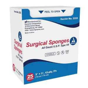 Sterile Gauze Sponges 3" x 3", 12-Ply thick, 25/Box