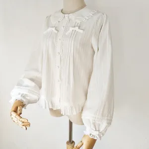Sweet Lolita Shirt Peter Pan Collar Long Sleeve Fleeced Blouse for Women