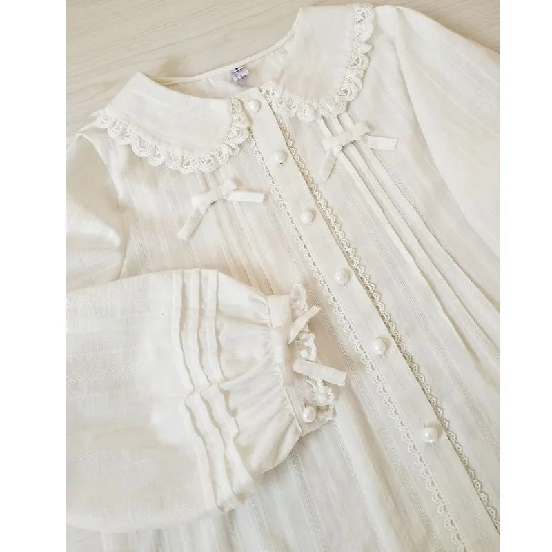 Sweet Lolita Shirt Peter Pan Collar Long Sleeve Fleeced Blouse for Women