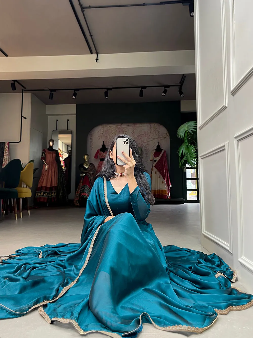 Teal Color Plain With Lace Border Rangoli Silk Lehenga Choli Set