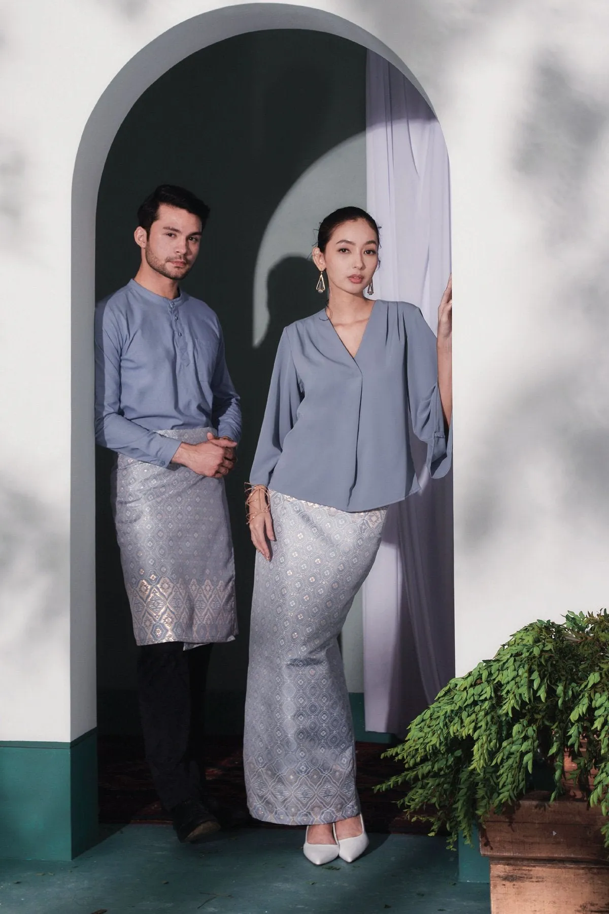 The Bayang Women Jacquard Skirt - Petal Light Pigeon Blue