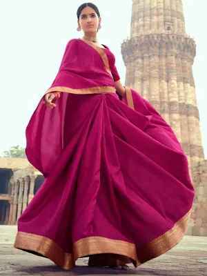 Vichitra Silk Woman Saree With Heavy Lace and Blouse