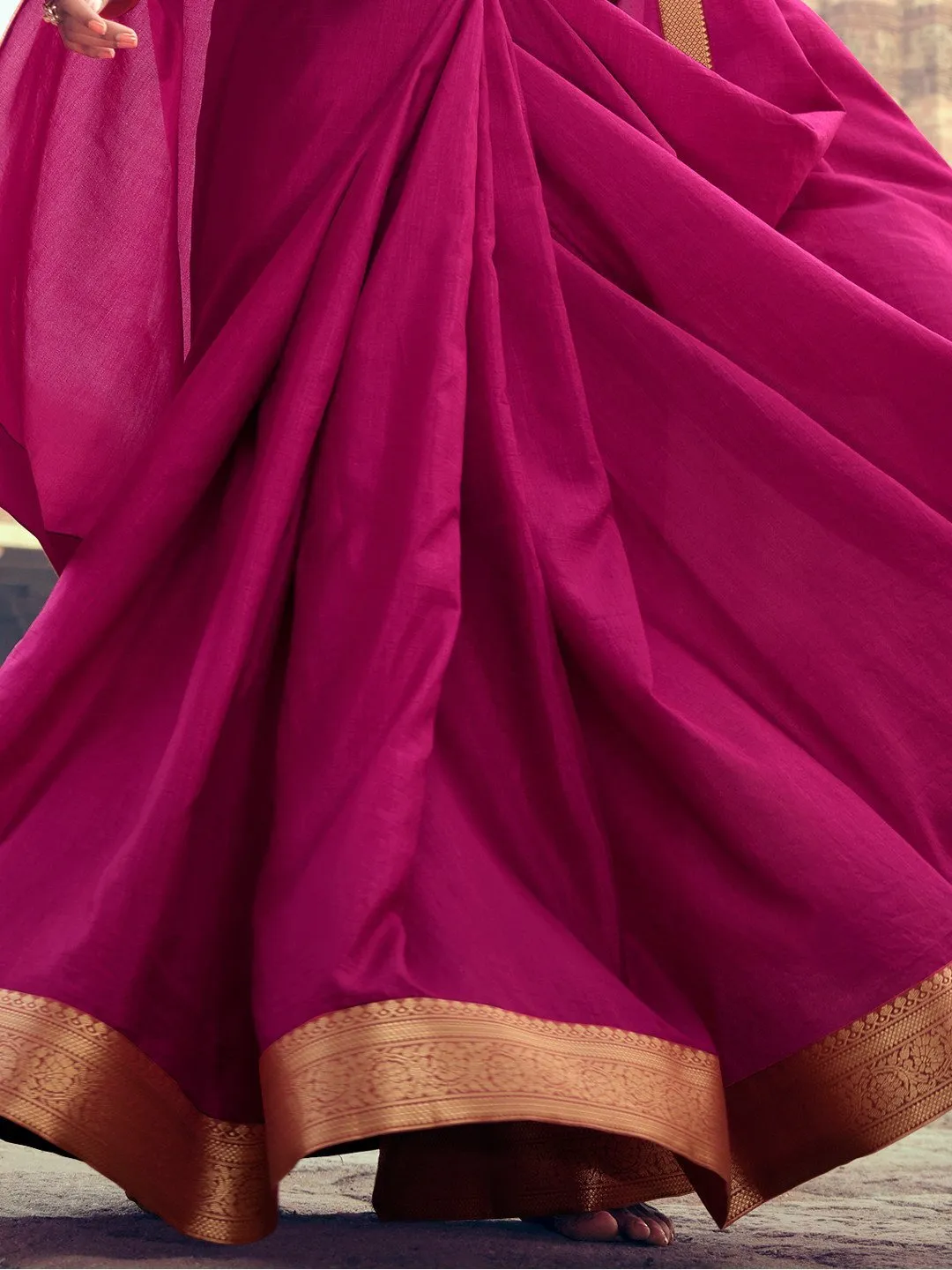 Vichitra Silk Woman Saree With Heavy Lace and Blouse