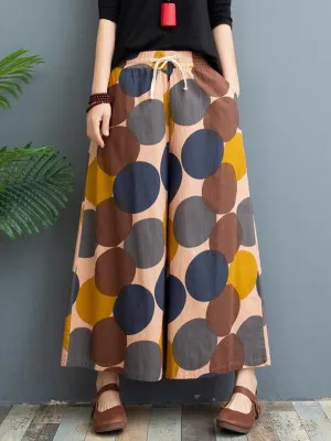 Vintage Wide Leg Loose Contrast Color Printed Polka-Dot Casual Pants Bottoms