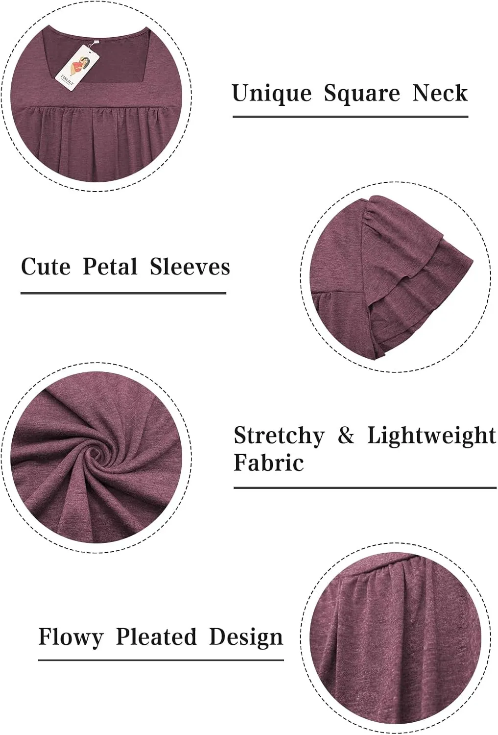 VISLILY Plus-Size-Summer-Tops for Women Petal Short Sleeve T Shirts Square Neck Tunics Flowy Pleated Blouses XL-5XL