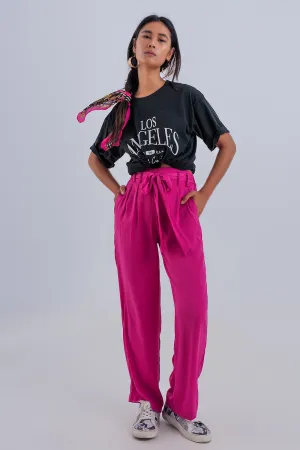 Wide Leg Belted Pants in Fuchsia