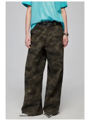 Wide leg casual camouflage pants